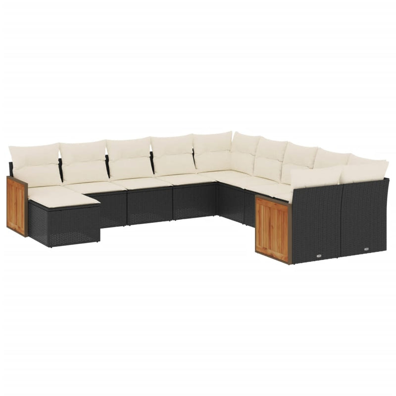 11 Piece Garden Sofa Set with Cushions Black Poly Rattan Payday Deals