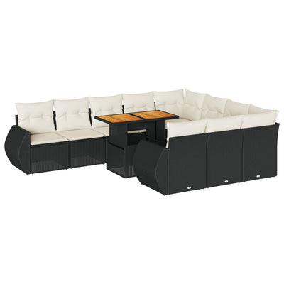 11 Piece Garden Sofa Set with Cushions Black Poly Rattan Payday Deals