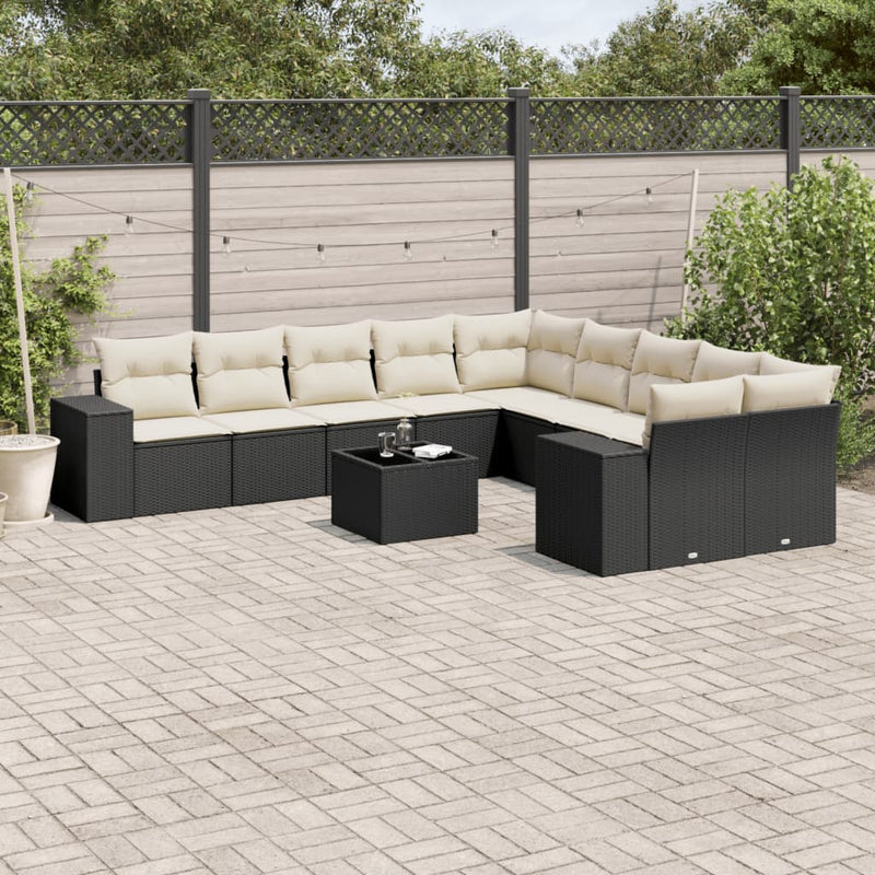 11 Piece Garden Sofa Set with Cushions Black Poly Rattan Payday Deals