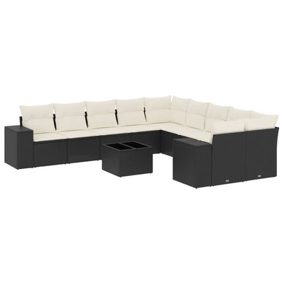11 Piece Garden Sofa Set with Cushions Black Poly Rattan Payday Deals