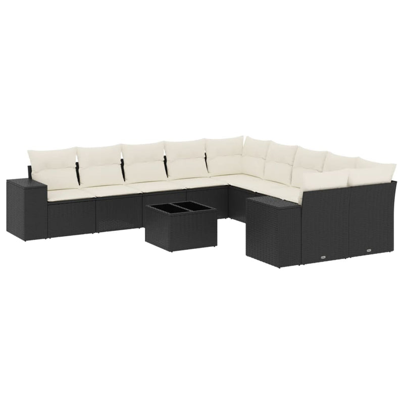 11 Piece Garden Sofa Set with Cushions Black Poly Rattan Payday Deals