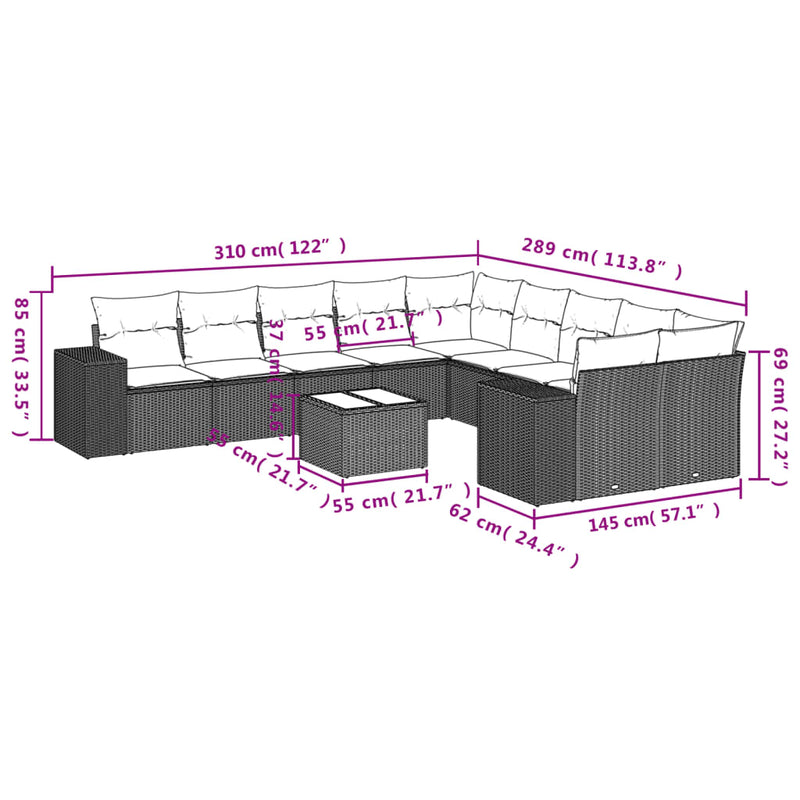 11 Piece Garden Sofa Set with Cushions Black Poly Rattan Payday Deals