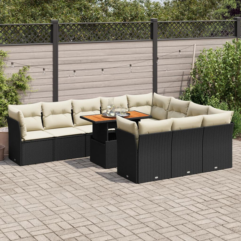 11 Piece Garden Sofa Set with Cushions Black Poly Rattan Payday Deals