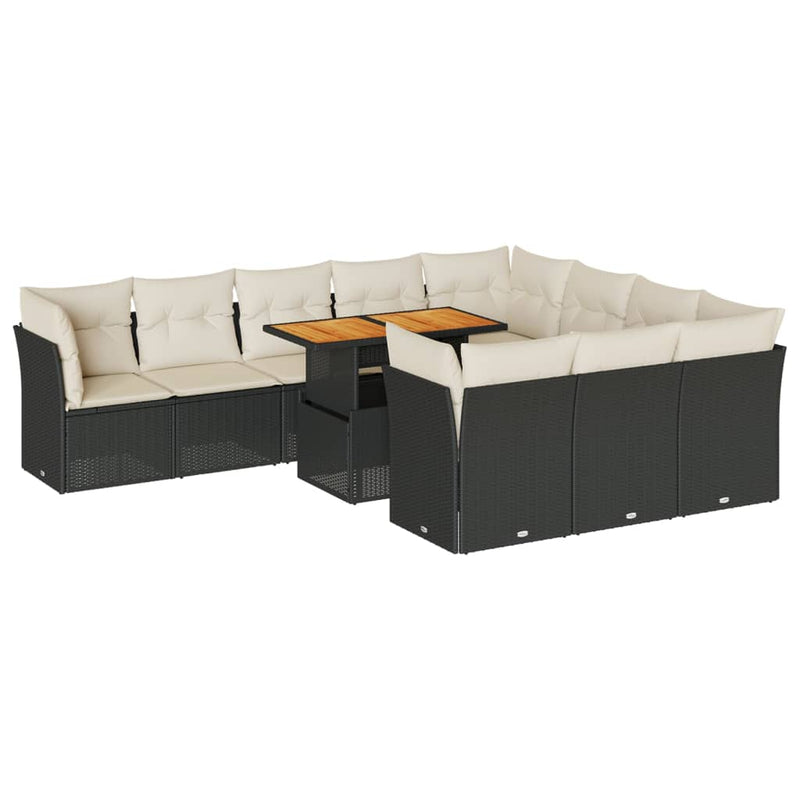 11 Piece Garden Sofa Set with Cushions Black Poly Rattan Payday Deals