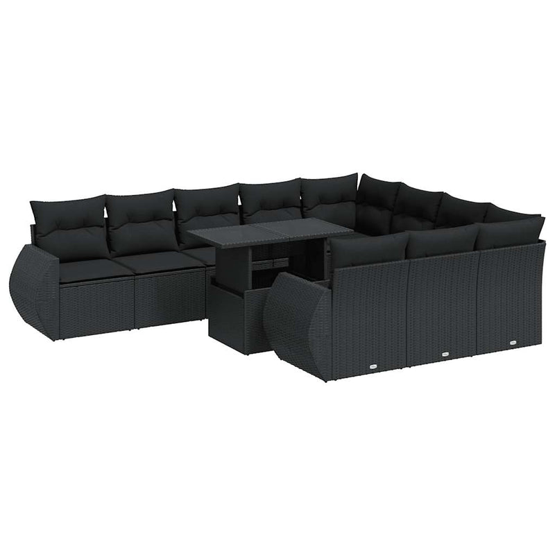 11 Piece Garden Sofa Set with Cushions Black Poly Rattan Payday Deals