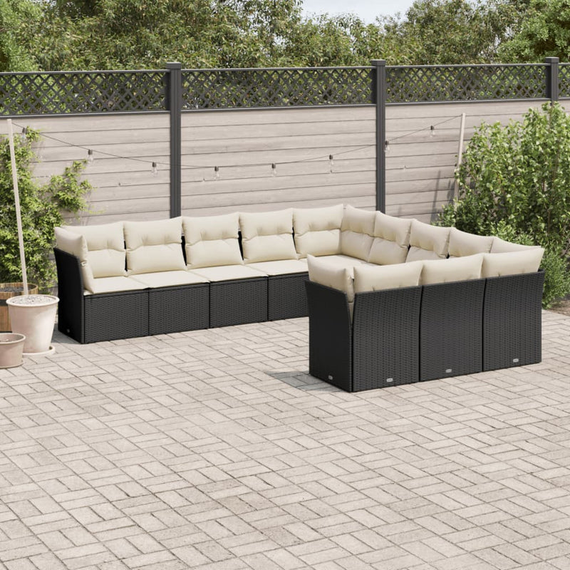 11 Piece Garden Sofa Set with Cushions Black Poly Rattan Payday Deals