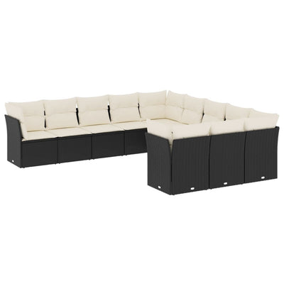 11 Piece Garden Sofa Set with Cushions Black Poly Rattan Payday Deals
