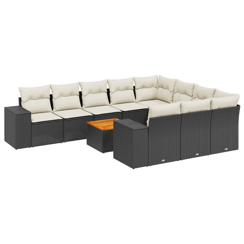 11 Piece Garden Sofa Set with Cushions Black Poly Rattan Payday Deals