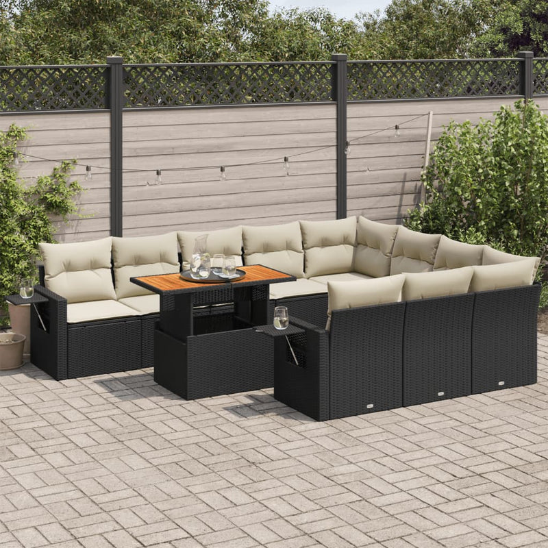 11 Piece Garden Sofa Set with Cushions Black Poly Rattan Payday Deals