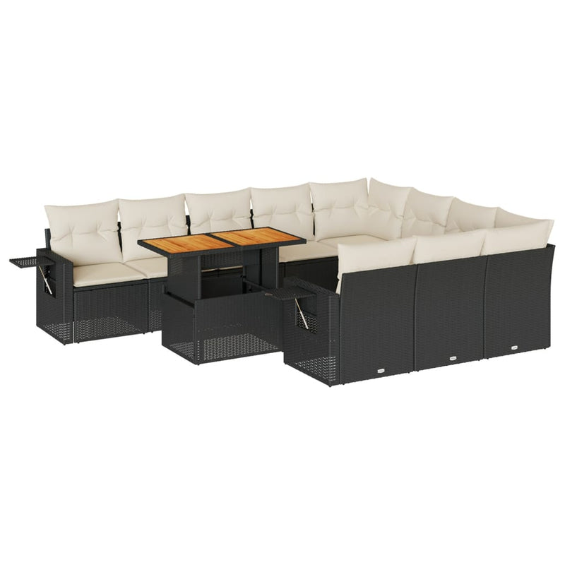 11 Piece Garden Sofa Set with Cushions Black Poly Rattan Payday Deals