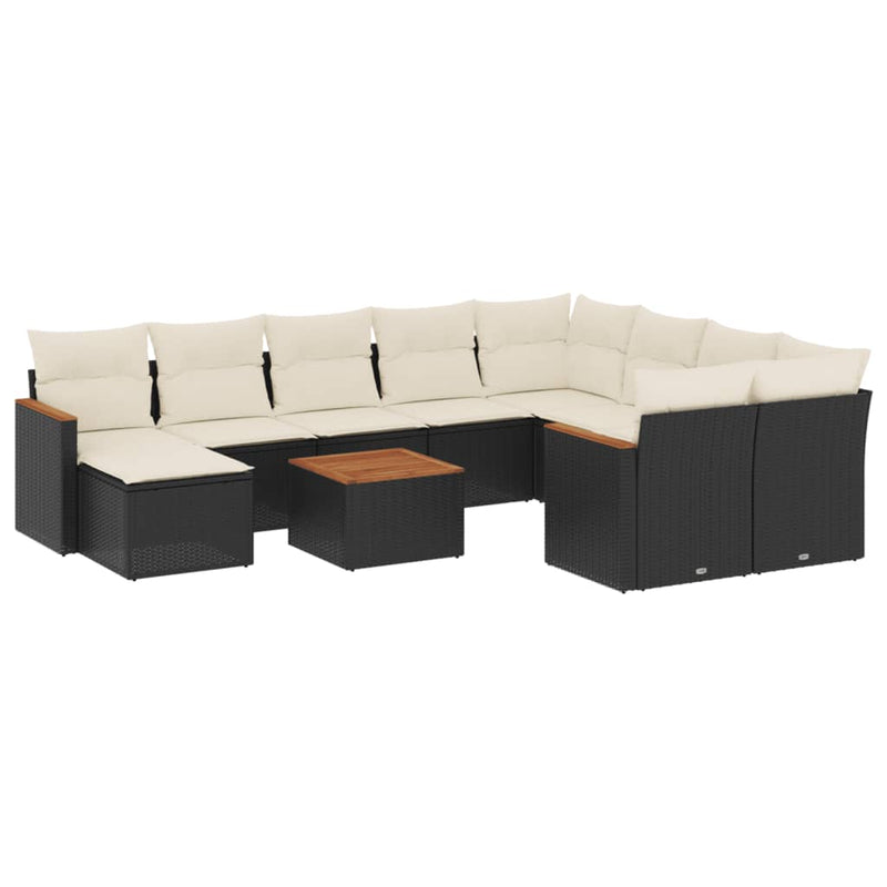 11 Piece Garden Sofa Set with Cushions Black Poly Rattan Payday Deals