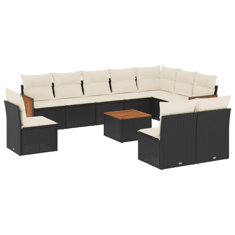 11 Piece Garden Sofa Set with Cushions Black Poly Rattan Payday Deals