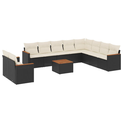 11 Piece Garden Sofa Set with Cushions Black Poly Rattan Payday Deals