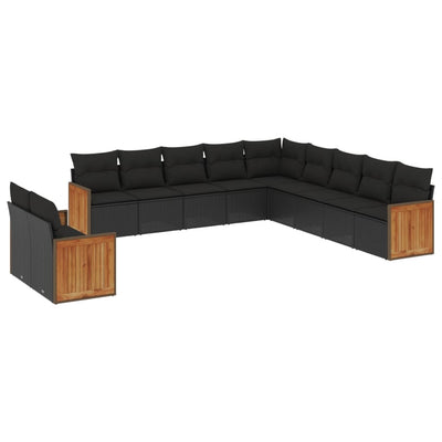 11 Piece Garden Sofa Set with Cushions Black Poly Rattan Payday Deals