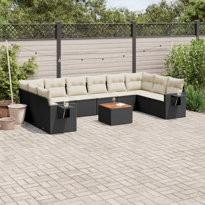 11 Piece Garden Sofa Set with Cushions Black Poly Rattan Payday Deals