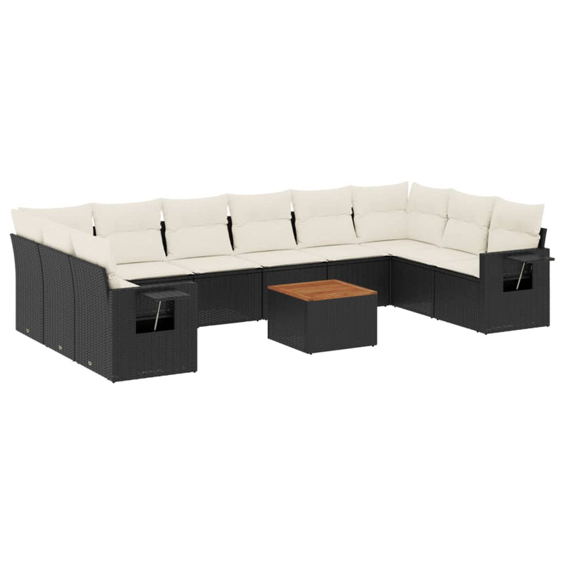 11 Piece Garden Sofa Set with Cushions Black Poly Rattan Payday Deals