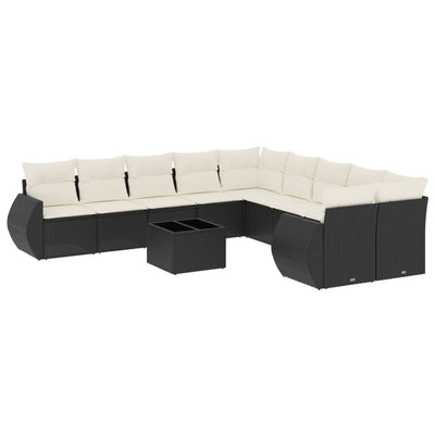 11 Piece Garden Sofa Set with Cushions Black Poly Rattan Payday Deals