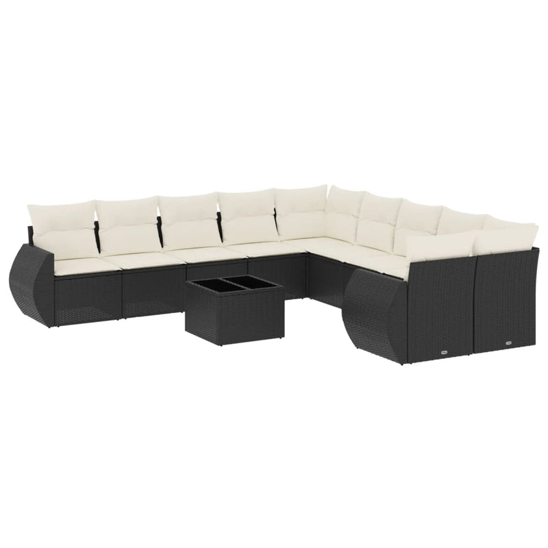 11 Piece Garden Sofa Set with Cushions Black Poly Rattan Payday Deals