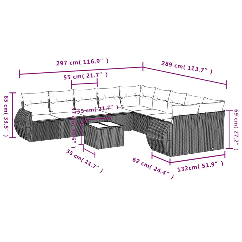 11 Piece Garden Sofa Set with Cushions Black Poly Rattan Payday Deals