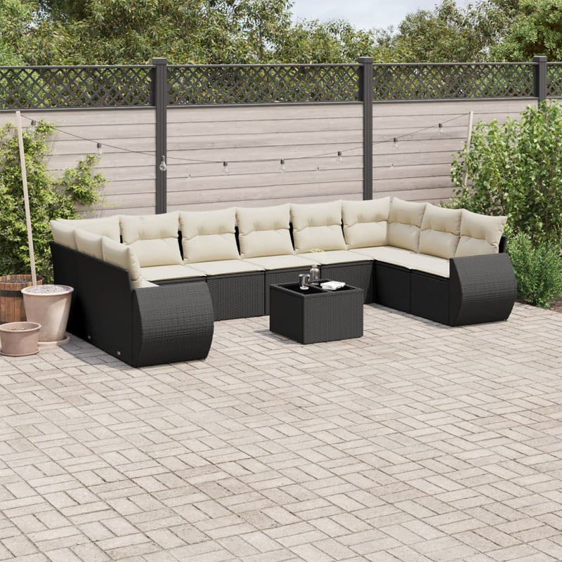 11 Piece Garden Sofa Set with Cushions Black Poly Rattan Payday Deals