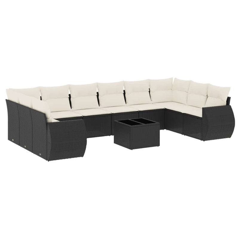 11 Piece Garden Sofa Set with Cushions Black Poly Rattan Payday Deals