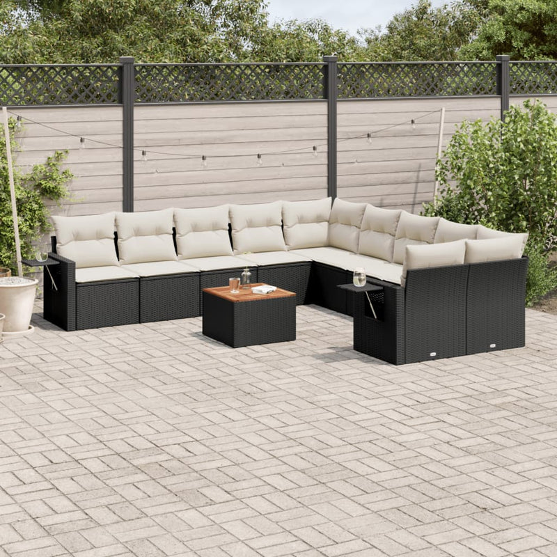 11 Piece Garden Sofa Set with Cushions Black Poly Rattan Payday Deals
