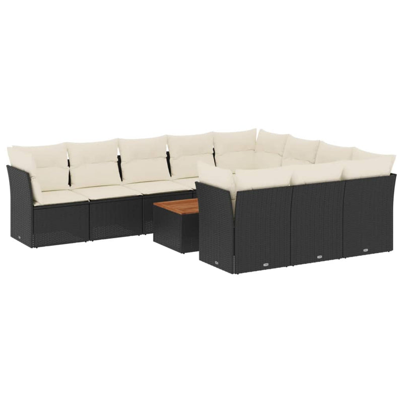 11 Piece Garden Sofa Set with Cushions Black Poly Rattan Payday Deals
