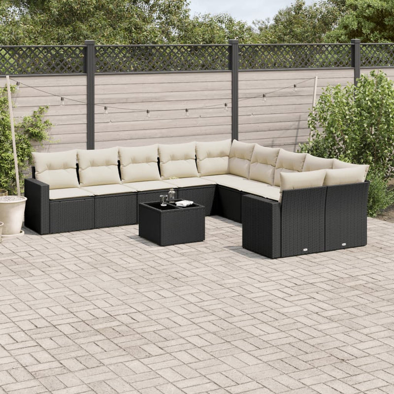 11 Piece Garden Sofa Set with Cushions Black Poly Rattan Payday Deals