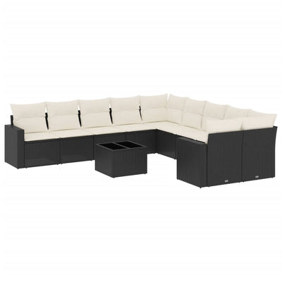 11 Piece Garden Sofa Set with Cushions Black Poly Rattan Payday Deals