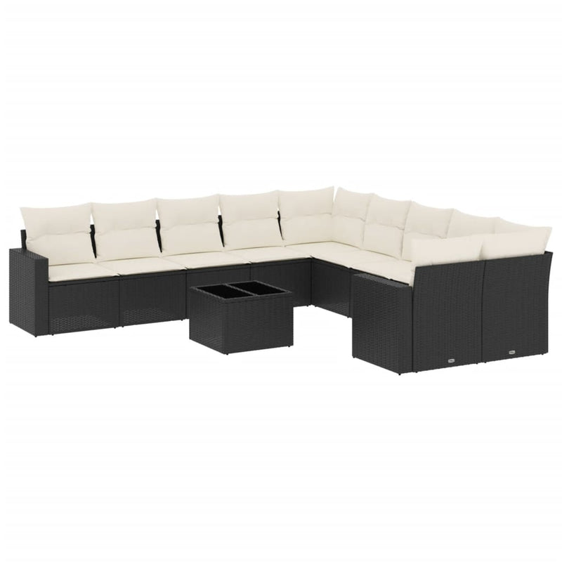 11 Piece Garden Sofa Set with Cushions Black Poly Rattan Payday Deals
