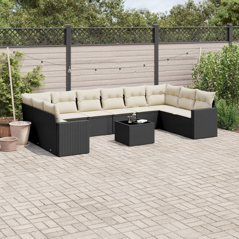 11 Piece Garden Sofa Set with Cushions Black Poly Rattan Payday Deals