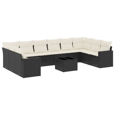 11 Piece Garden Sofa Set with Cushions Black Poly Rattan Payday Deals