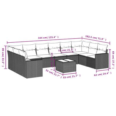 11 Piece Garden Sofa Set with Cushions Black Poly Rattan Payday Deals