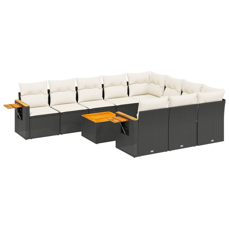 11 Piece Garden Sofa Set with Cushions Black Poly Rattan Payday Deals