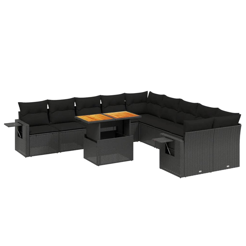 11 Piece Garden Sofa Set with Cushions Black Poly Rattan Payday Deals