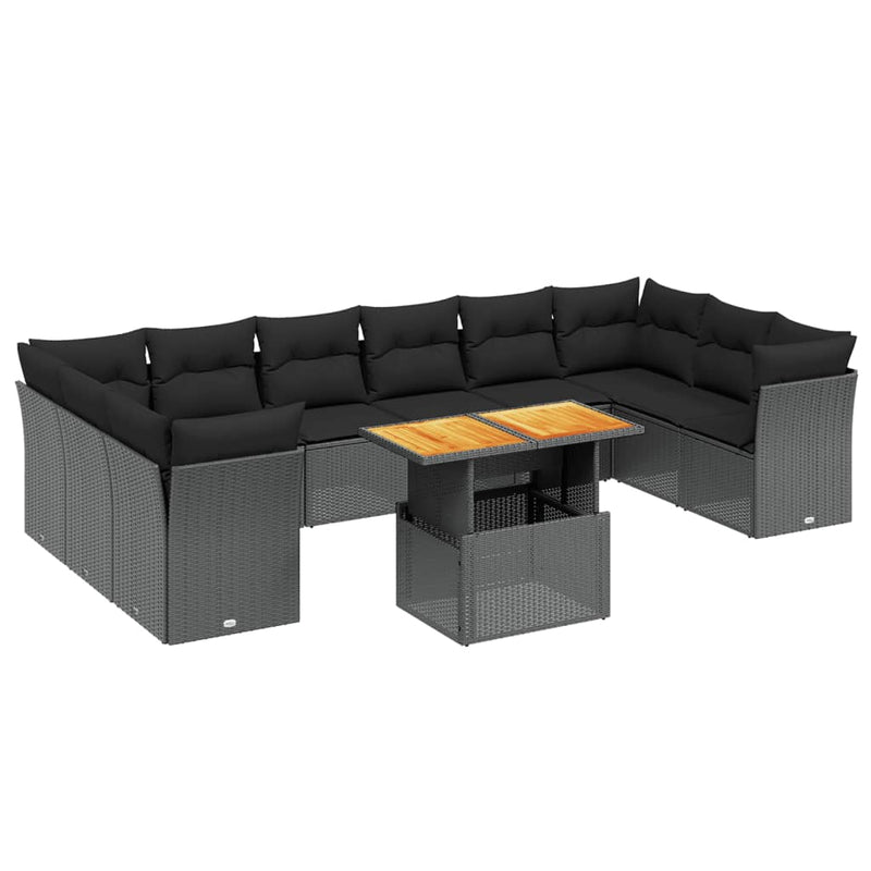 11 Piece Garden Sofa Set with Cushions Black Poly Rattan Payday Deals