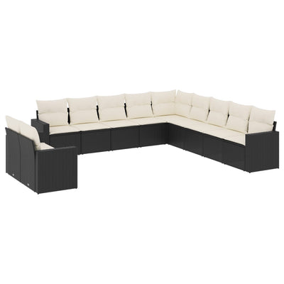 11 Piece Garden Sofa Set with Cushions Black Poly Rattan Payday Deals