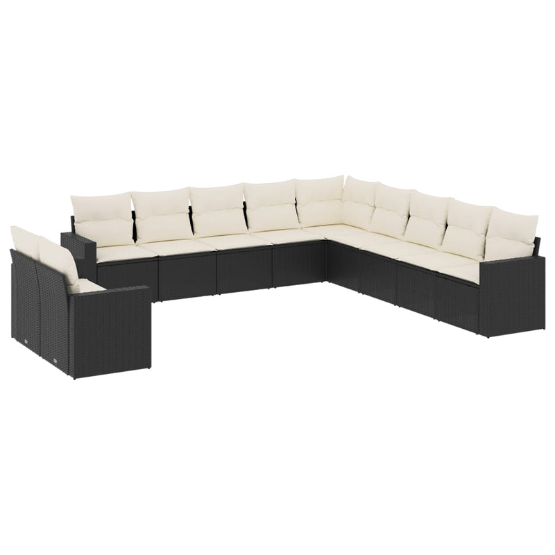 11 Piece Garden Sofa Set with Cushions Black Poly Rattan Payday Deals