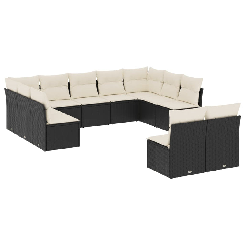 11 Piece Garden Sofa Set with Cushions Black Poly Rattan Payday Deals