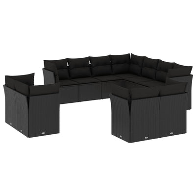 11 Piece Garden Sofa Set with Cushions Black Poly Rattan Payday Deals