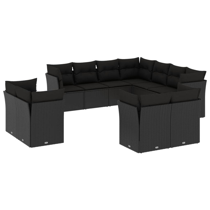 11 Piece Garden Sofa Set with Cushions Black Poly Rattan Payday Deals