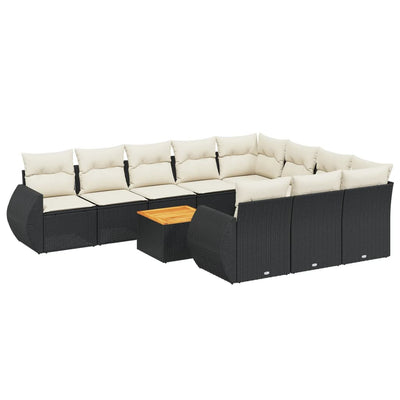 11 Piece Garden Sofa Set with Cushions Black Poly Rattan Payday Deals