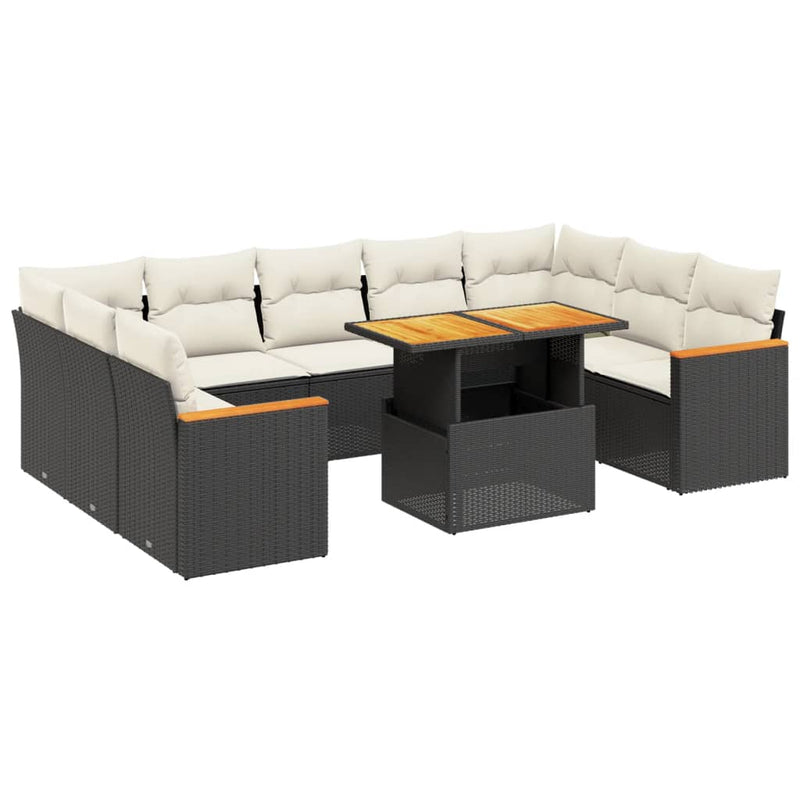 11 Piece Garden Sofa Set with Cushions Black Poly Rattan Payday Deals