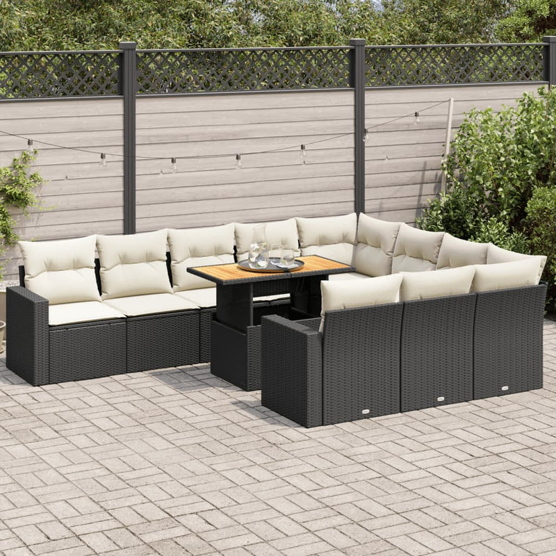 11 Piece Garden Sofa Set with Cushions Black Poly Rattan Payday Deals