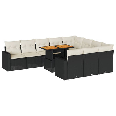 11 Piece Garden Sofa Set with Cushions Black Poly Rattan Payday Deals