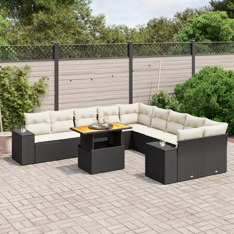 11 Piece Garden Sofa Set with Cushions Black Poly Rattan Payday Deals