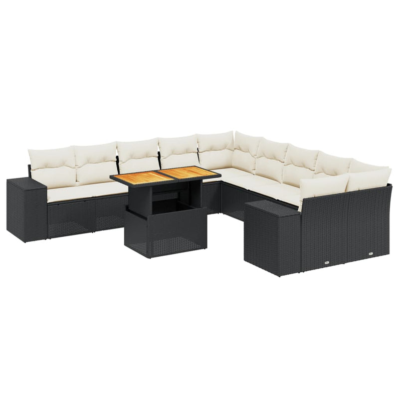 11 Piece Garden Sofa Set with Cushions Black Poly Rattan Payday Deals