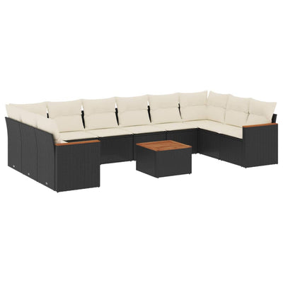 11 Piece Garden Sofa Set with Cushions Black Poly Rattan Payday Deals
