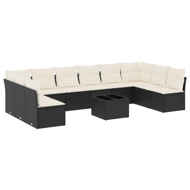 11 Piece Garden Sofa Set with Cushions Black Poly Rattan Payday Deals