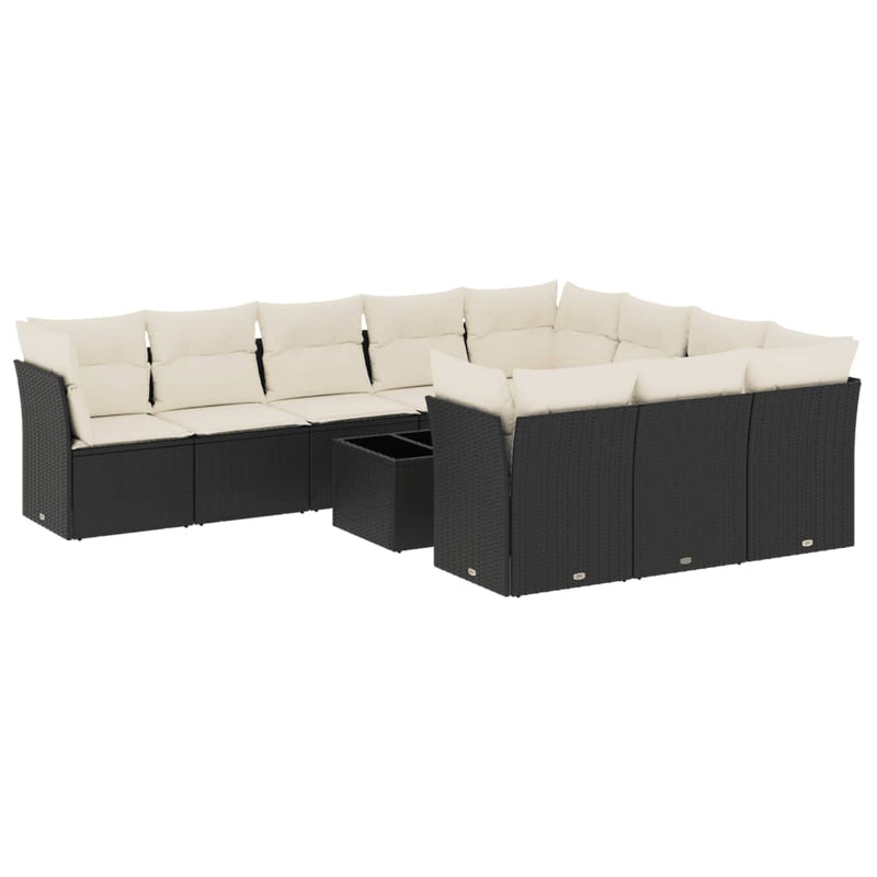 11 Piece Garden Sofa Set with Cushions Black Poly Rattan Payday Deals